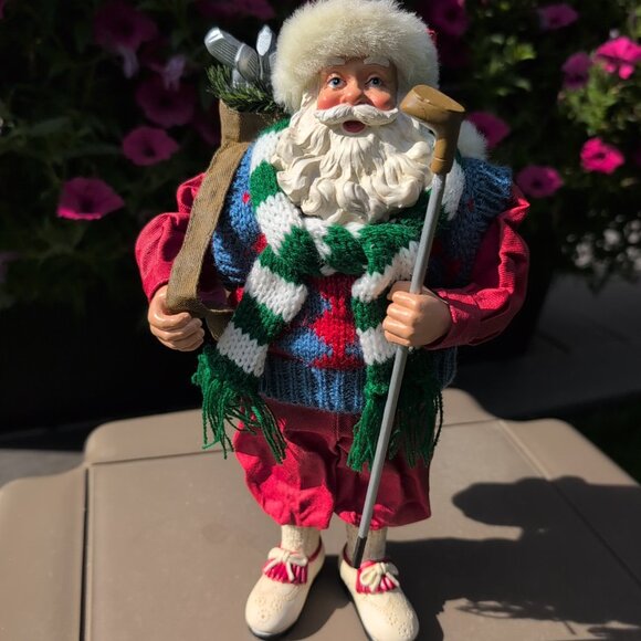 Collectable Golfing Santa Claus With Golf Bag 11" Fabricmache - Picture 1 of 5